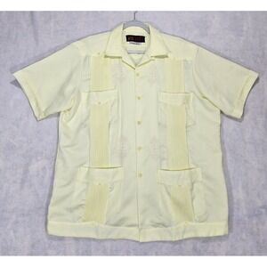 Vtg Guayabera Yucateca‎ Shirt Mens 2XL XXL Yellow Embroidered Copacabana Cuban